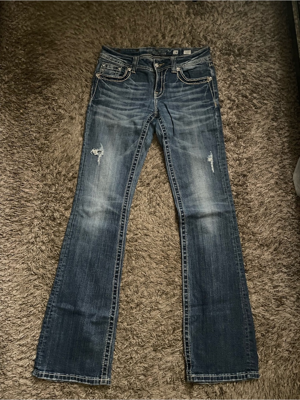 Miss Me Medium Blue Bootcut Jeans with Contrast Stitching